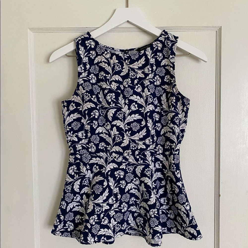 Banana Republic preppy navy print peplum top